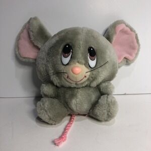 Vintage Animal Fair Plush Baby Mouse Gray Pink Yarn Tail